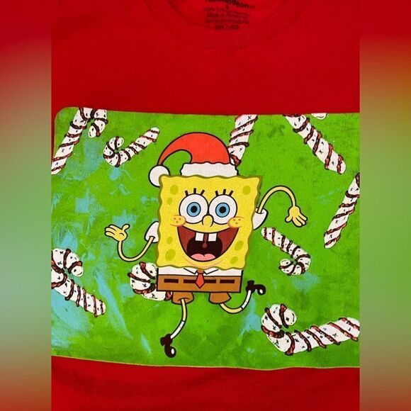 Spongebob Squarepants Christmas Holiday Graphic T-shirt Women Small Red - Picture 2 of 5